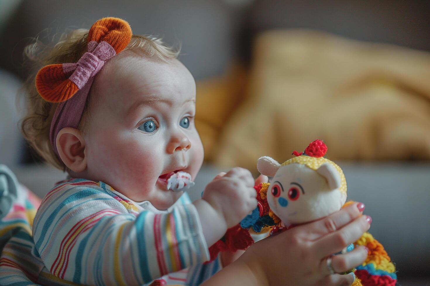 Baby Playing with  ful Puppets Background photo