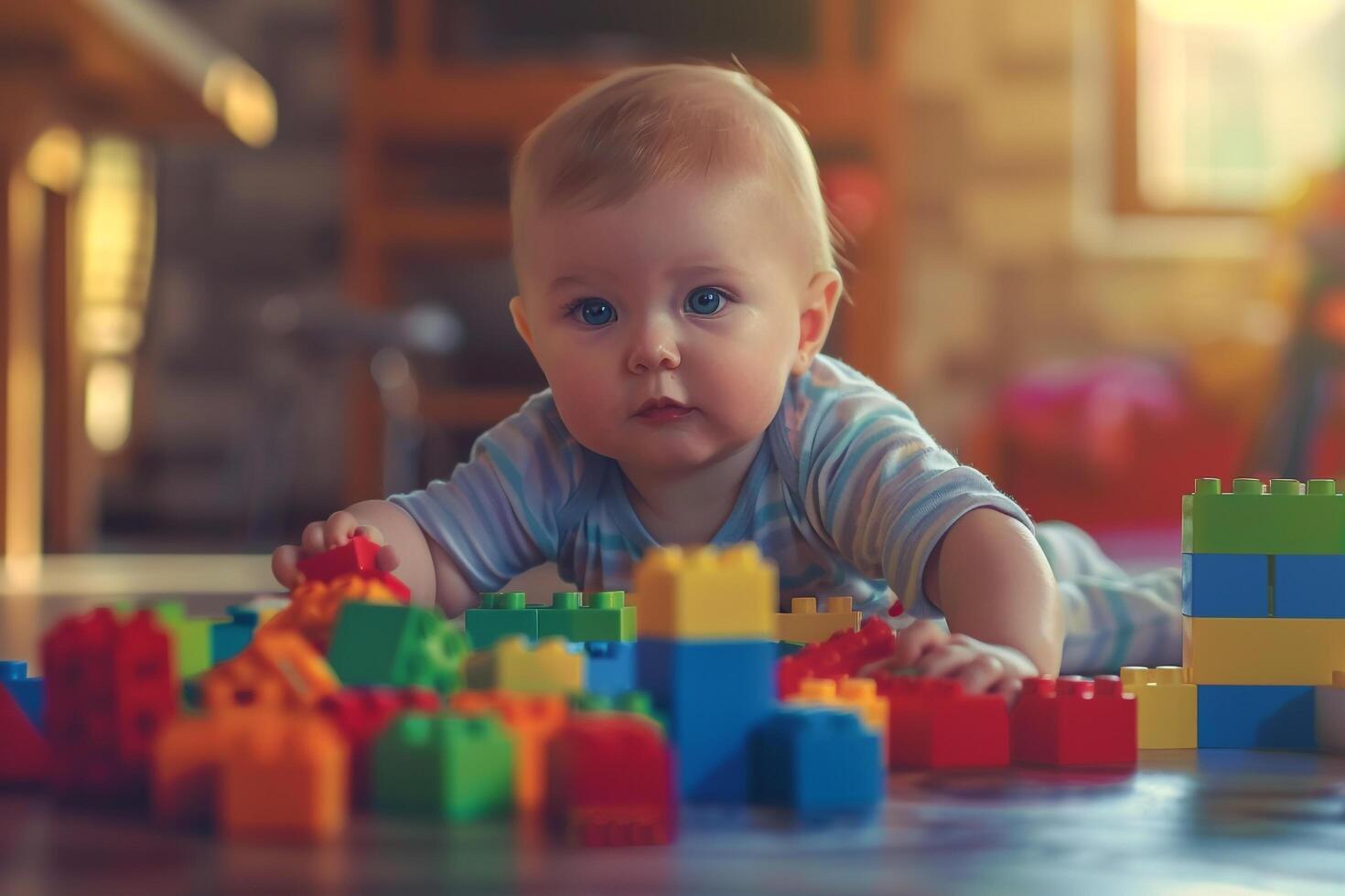 Baby Playing with  ful Toy Blocks   Background photo