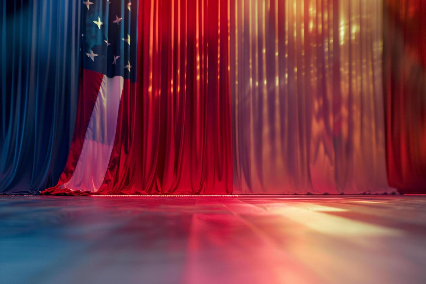 American Flag Art Installation with Playful Interactive Elements   Background photo