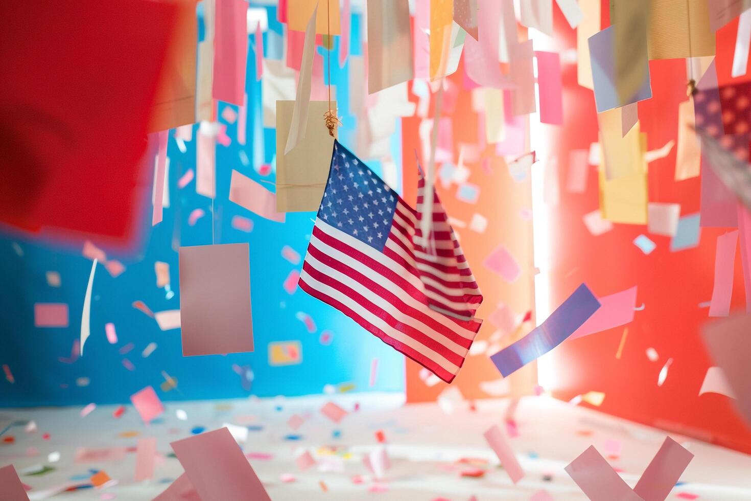 American Flag Art Installation with Interactive Features in Playful Context photo