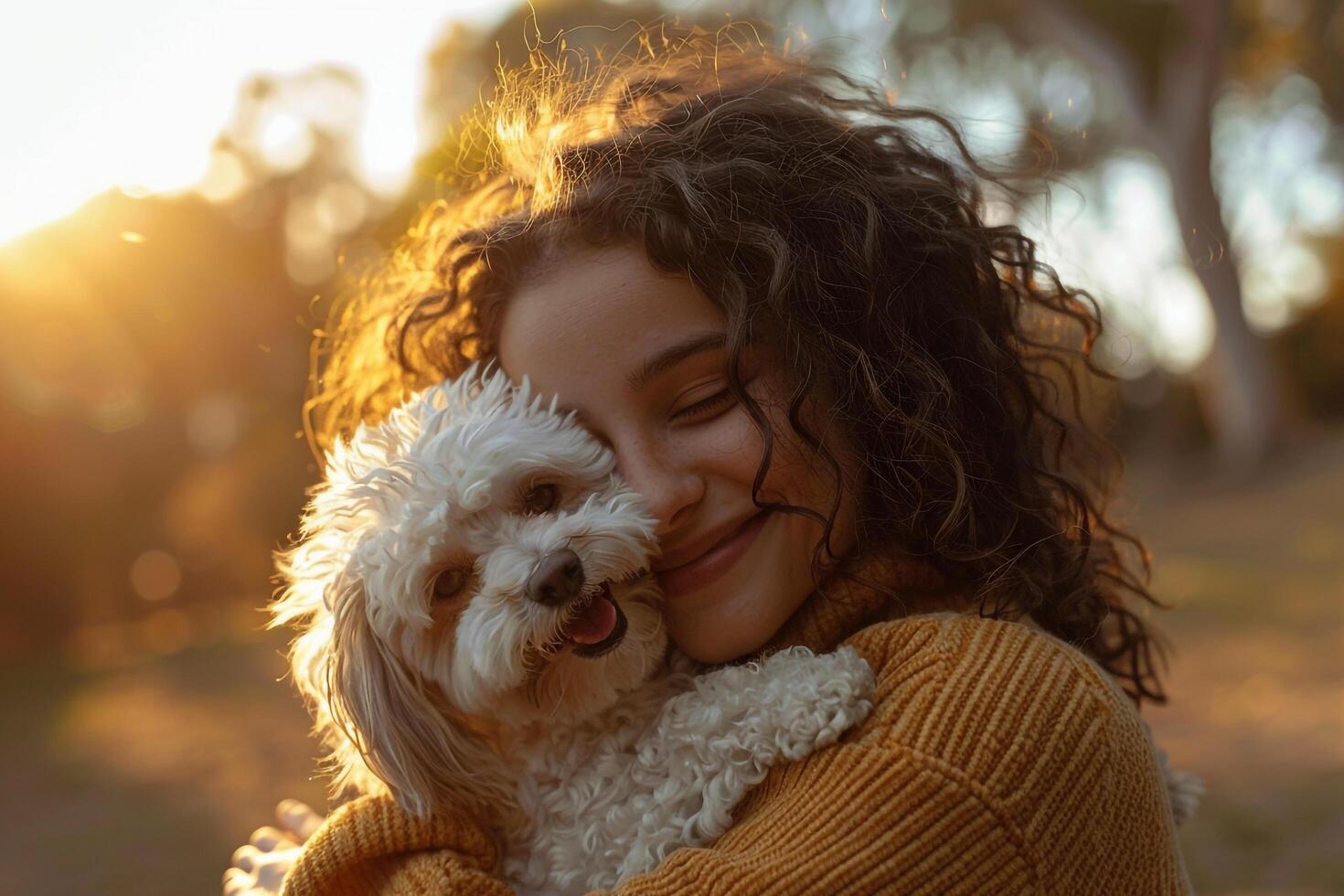 Heartwarming Pet Portrait with Owner in Relaxing Home   Background photo