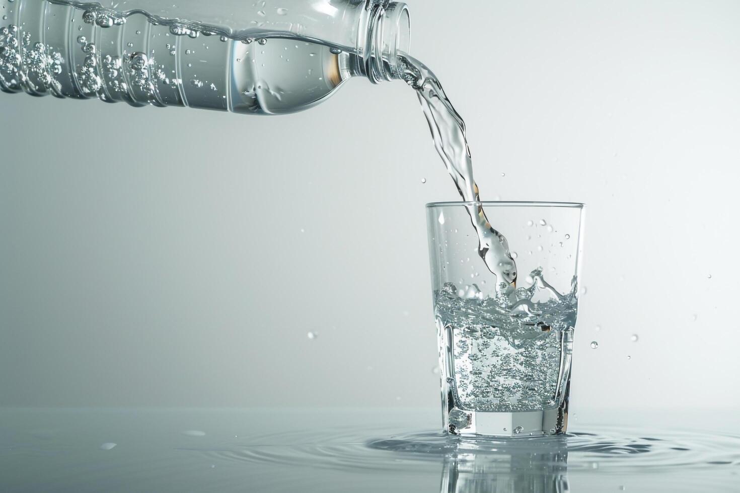 Bottled Water Pouring into Glass with Refreshing Flow Background photo