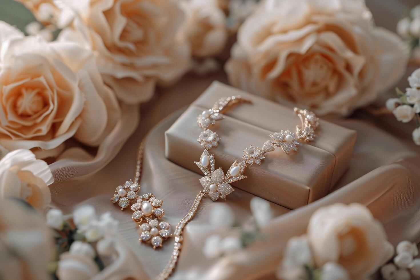 Jewelry Set with Beige Background and Sophisticated Arrangement photo