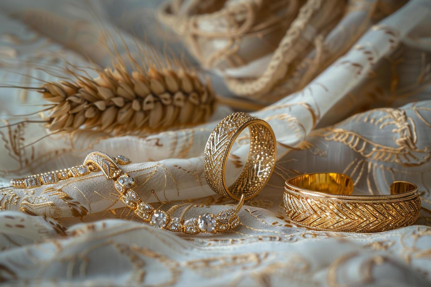Sophisticated Jewelry Set with Beige Background and   Arrangement photo