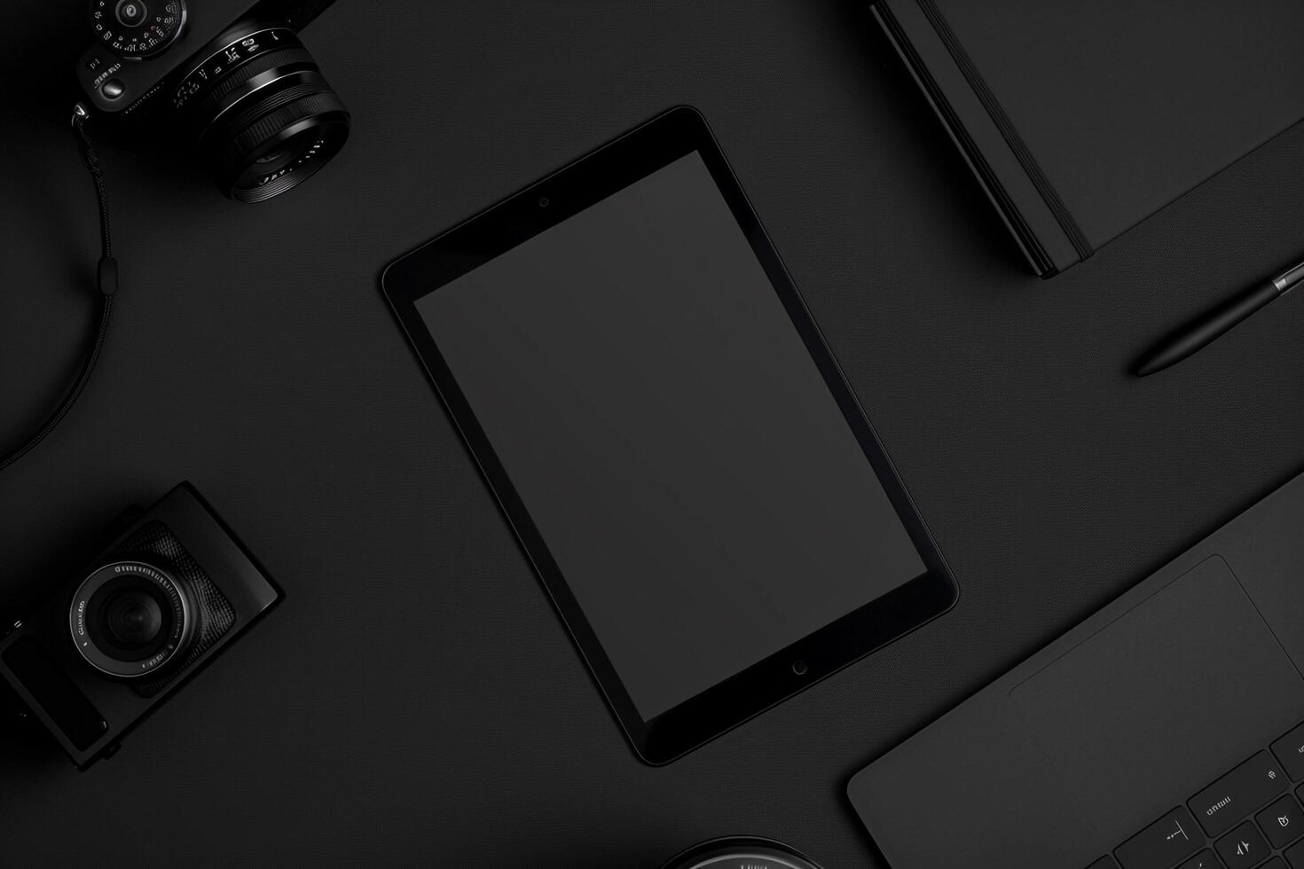Tablet screen mockup featuring an  setup with stylish glasses and  design photo