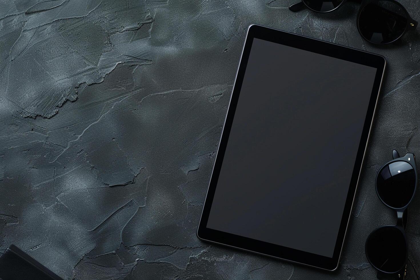 Tablet mockup with glasses included showcasing a  and  design photo