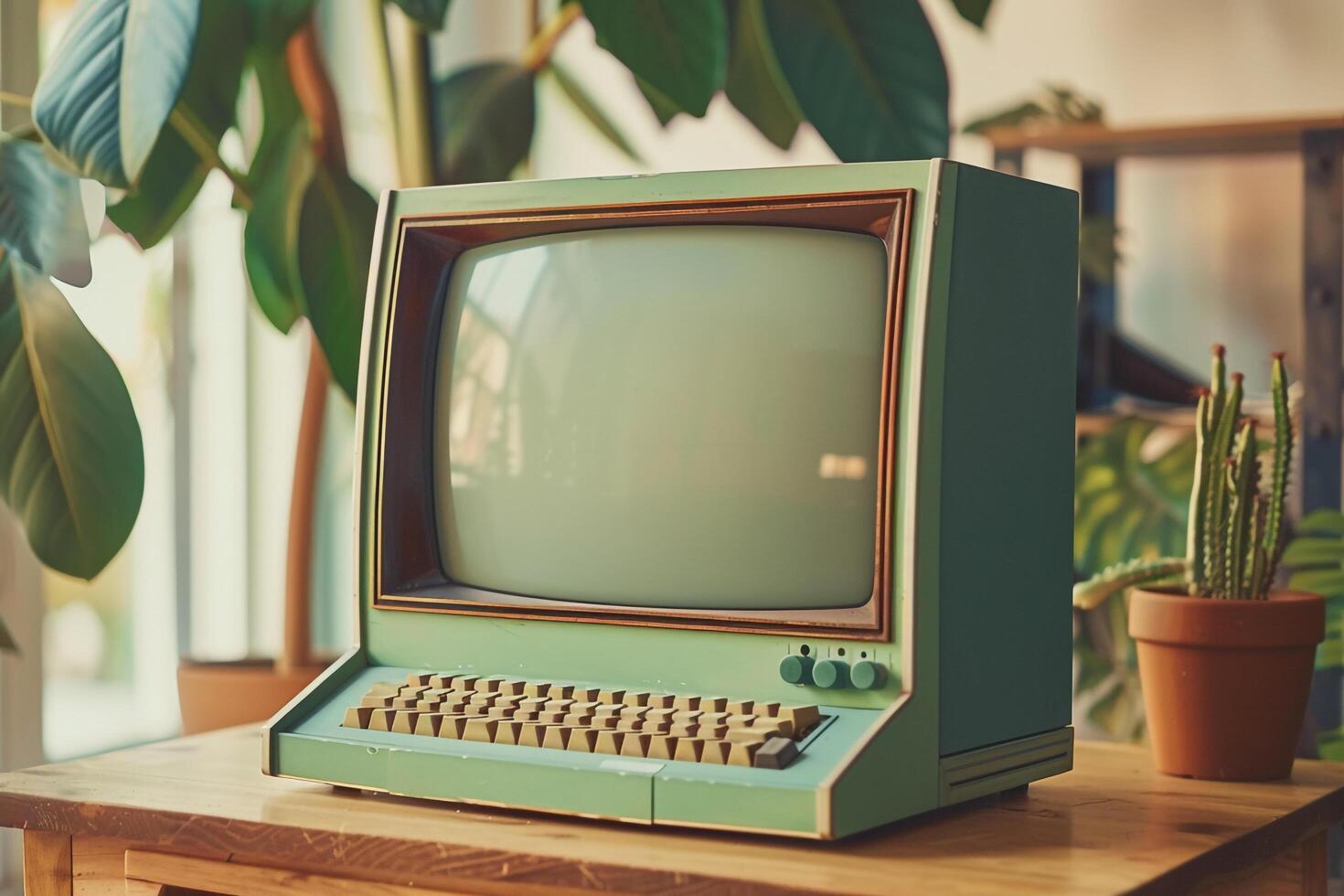 Vintage Desktop Computer Mockup with Classic Retro Design Background photo