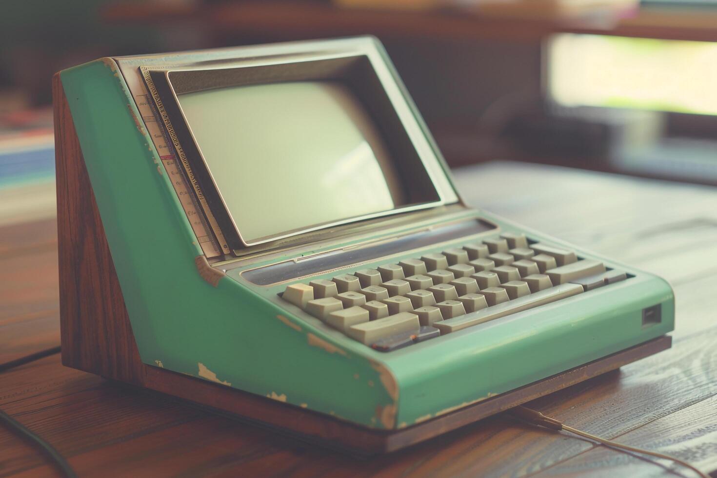 Classic Vintage Tablet Mockup with Retro Tech Background photo