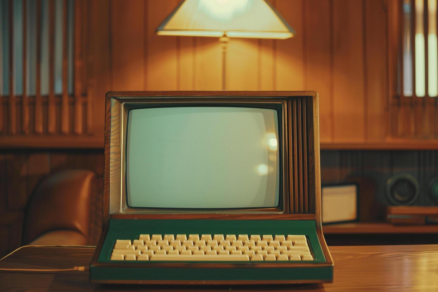 Classic Retro Vintage Laptop Mockup with Tech Background photo