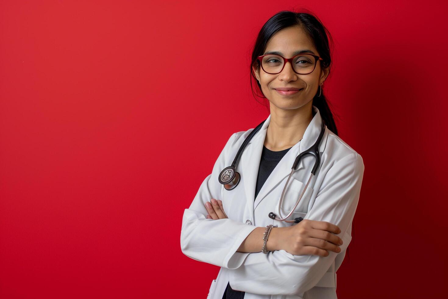 Female Doctor with a Radiant Smile and Patients Chart in a  Healthcare Facility photo