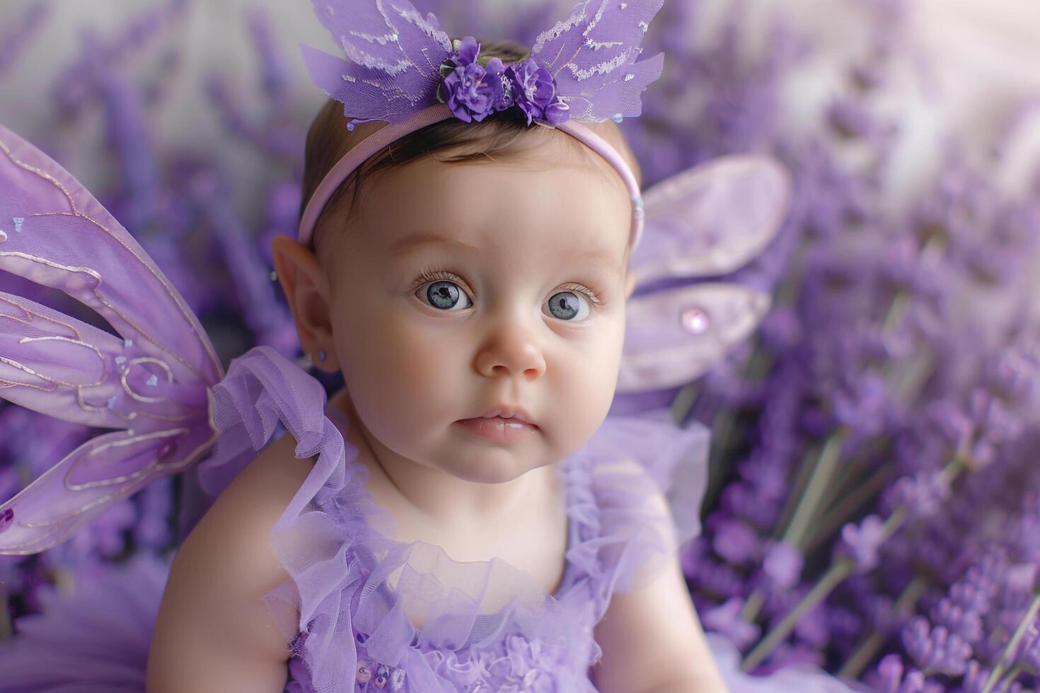 Baby Dressed as a Fairy with a Whimsical Background in a Playful Park photo