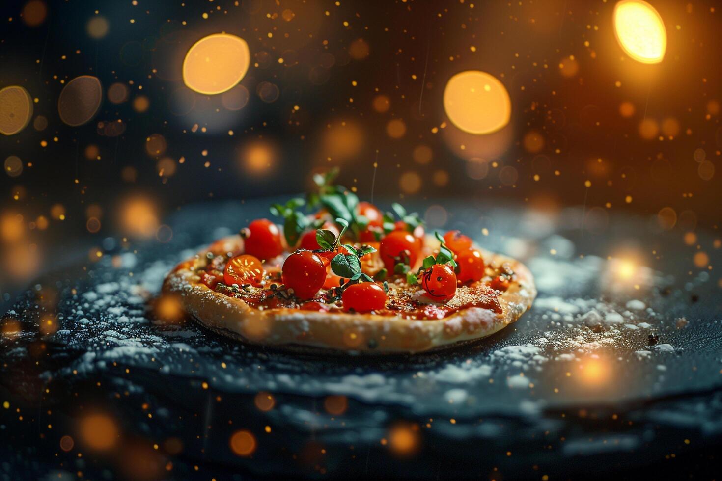 Joyful Miniature Pizza Garden with  Toppings and Tiny Props for a Whimsical Background photo