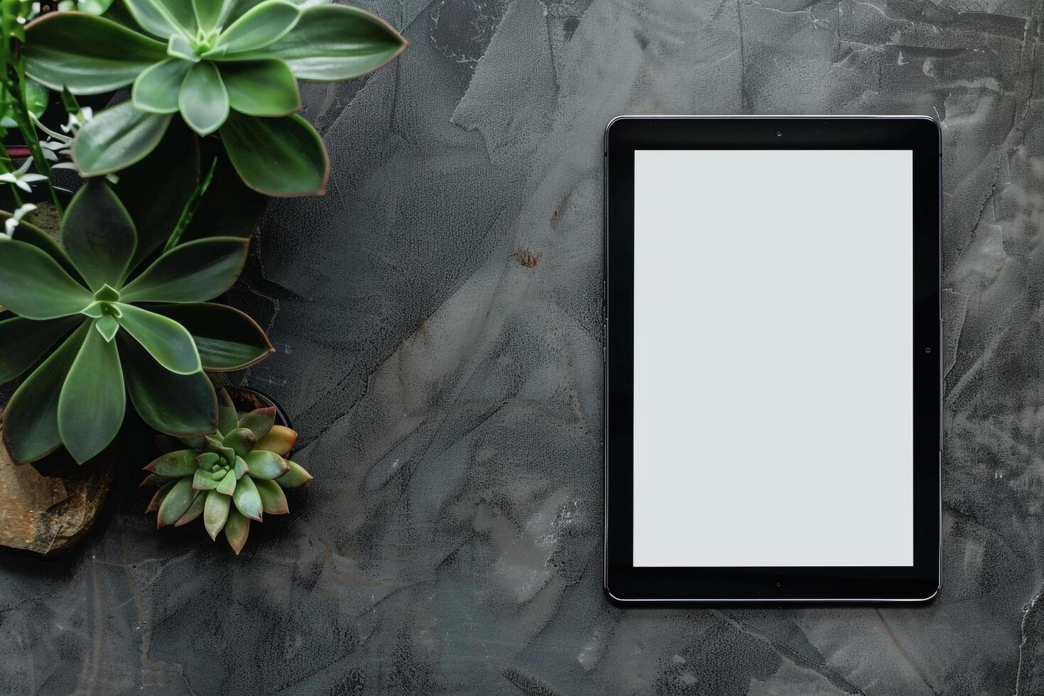 Tablet Screen Mockup Set in Olive Green Studio with Succulent Plant   Design photo