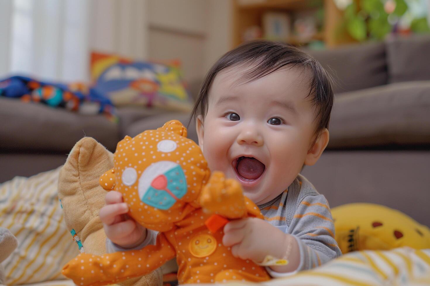 Baby Engaged with  ful Puppets Background photo
