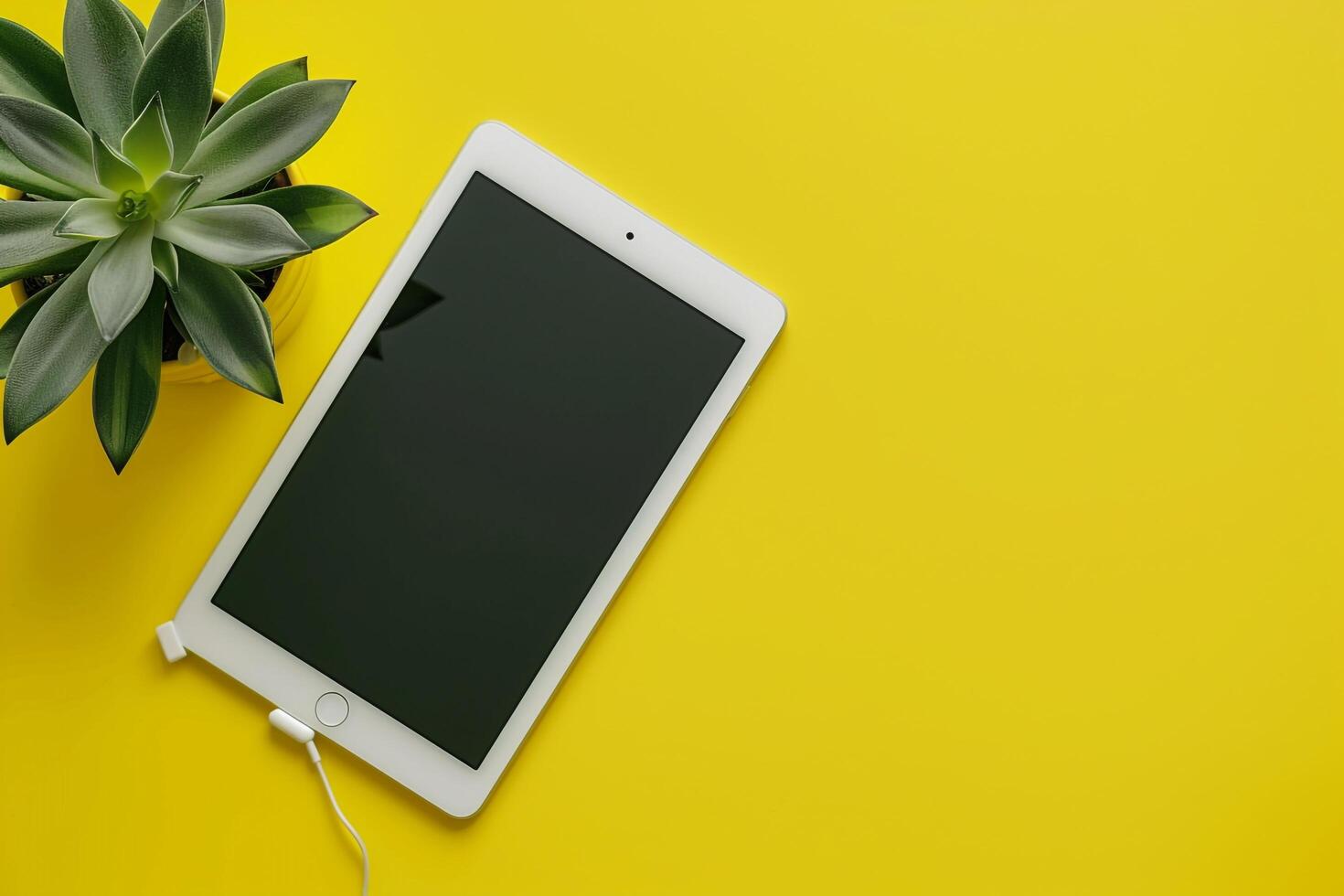 Tablet Screen Mockup with Lime Green Studio and Potted Plant Tech Savvy Design photo