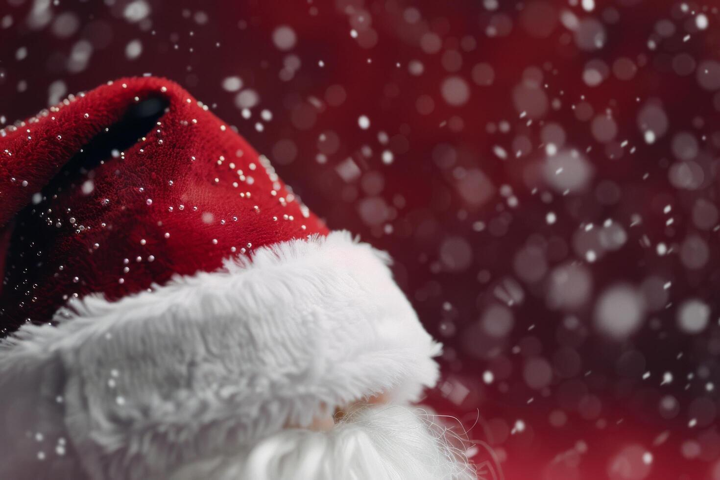 Red Winter Hat With Pom Pom Surrounded by Snowflakes in Cozy Indoor Setting photo