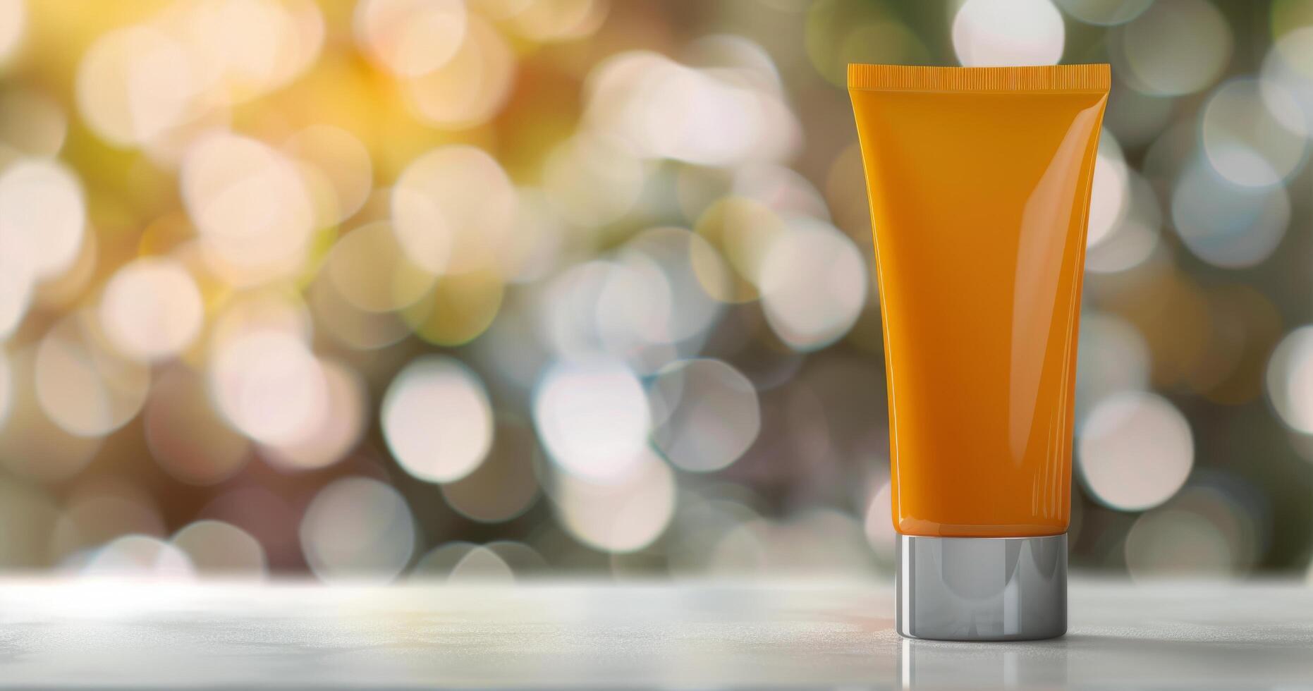 Skin Care Cream on Soft Yellow Fabric at Morning Light photo
