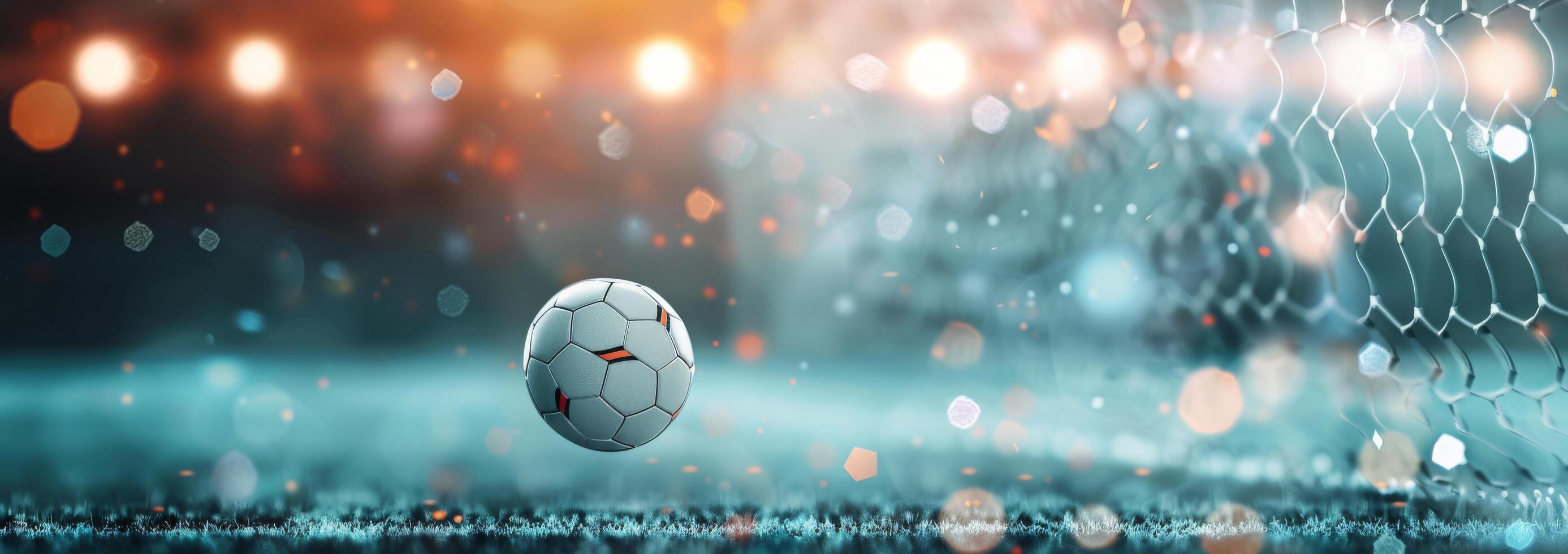 Soccer Ball on Field at Night photo