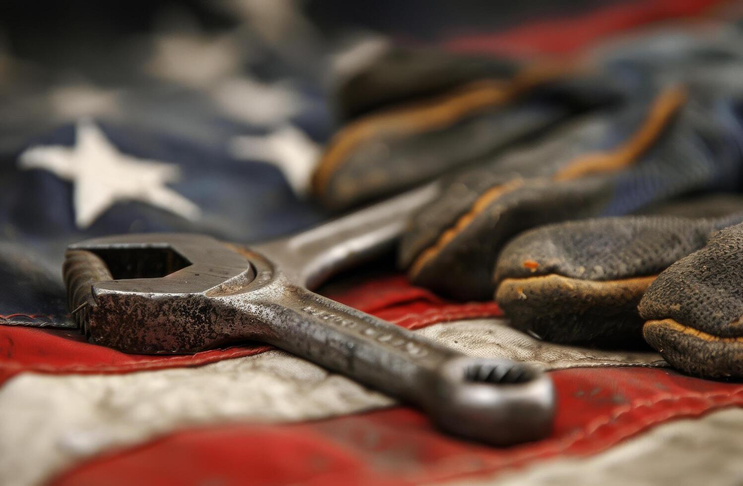 Worn Tools on American Flag photo