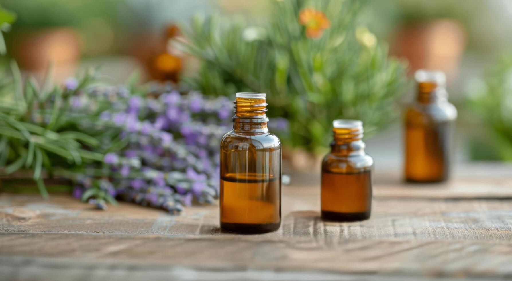 Essential Oils on Wooden Surface photo