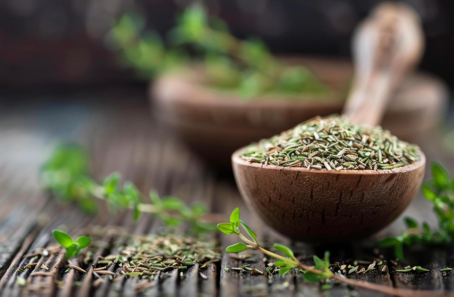 Thyme on Wooden Surface photo