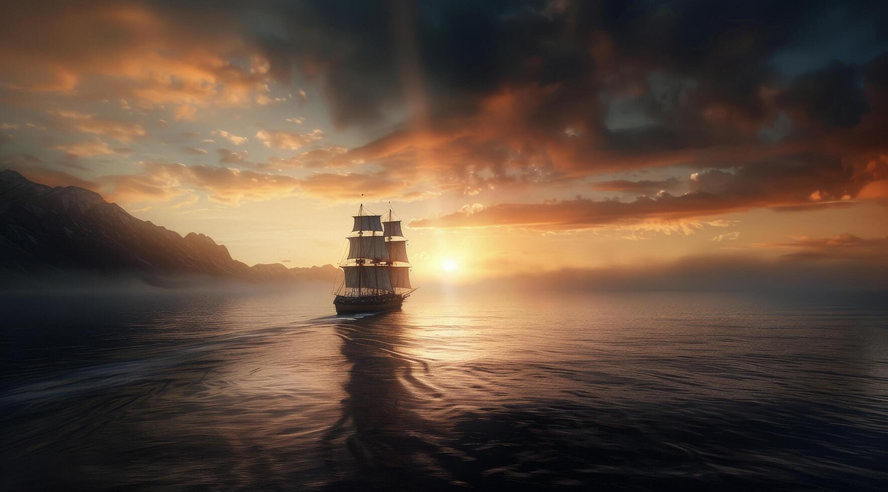 Sailboat at Sunset on the Ocean photo
