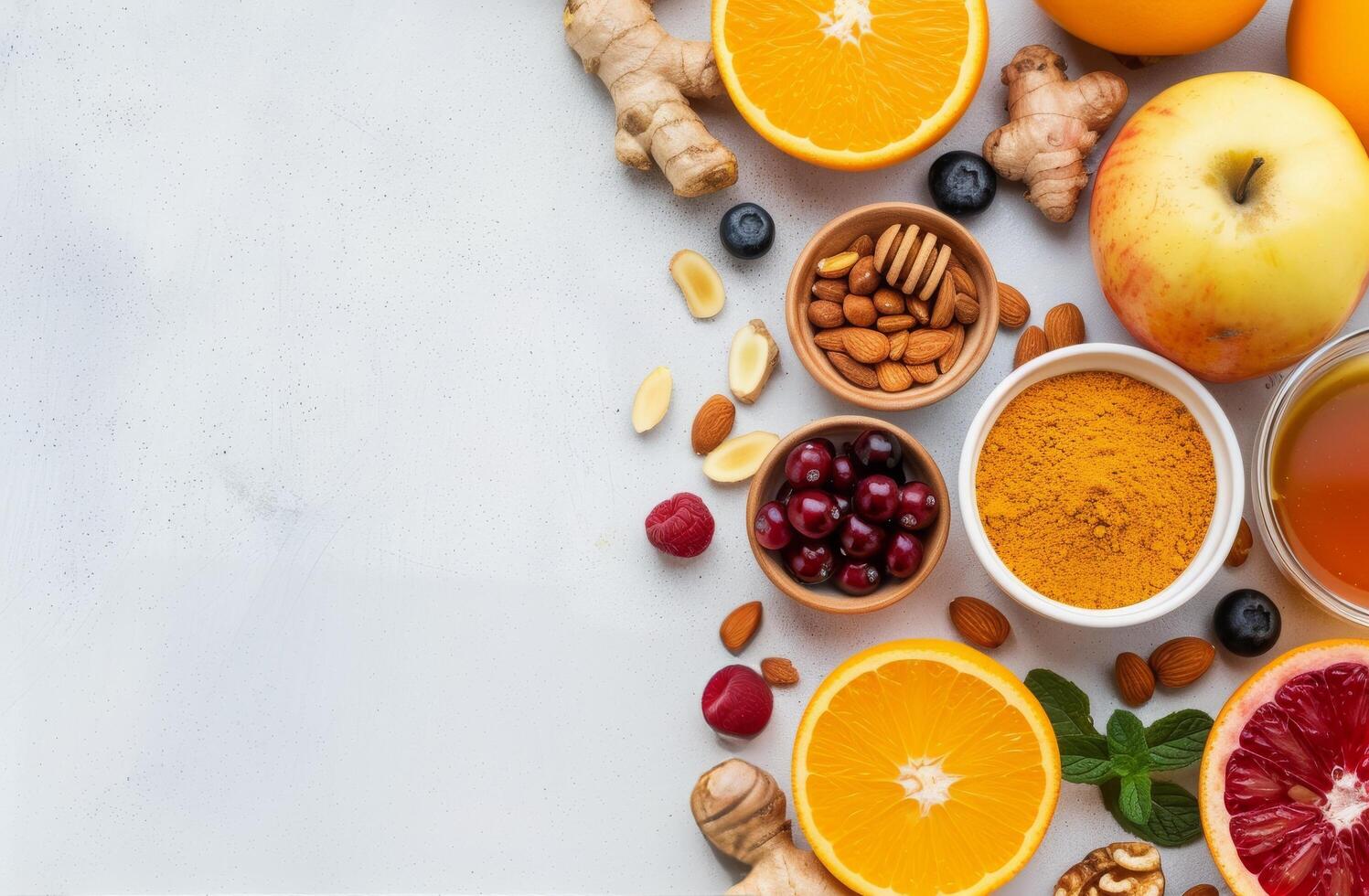 Immune Boosting Foods on White Background photo