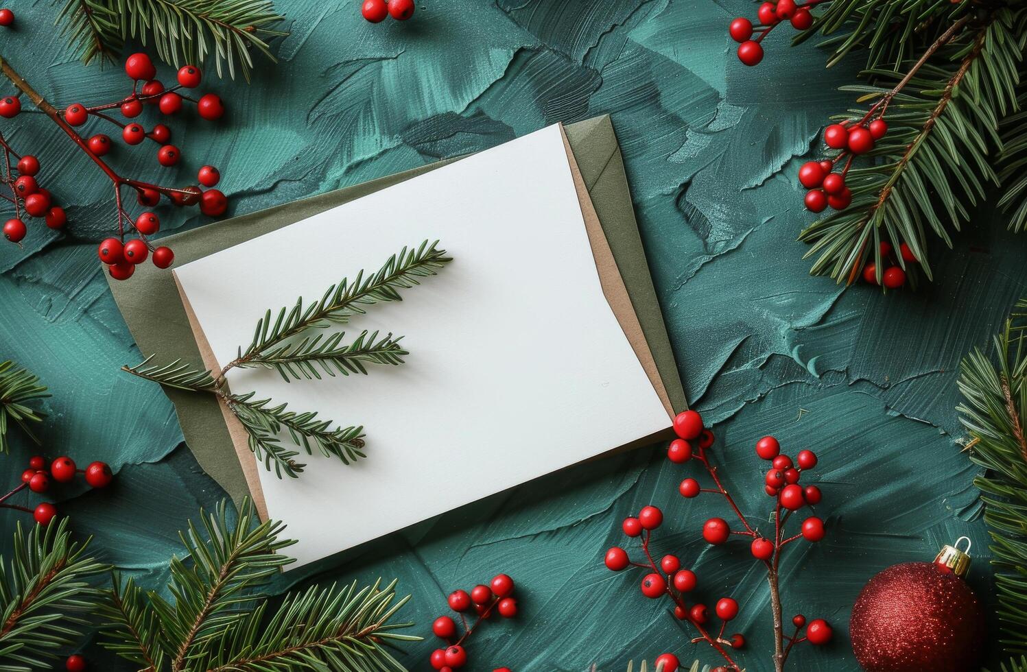 White Envelope Surrounded by Christmas Decorations photo