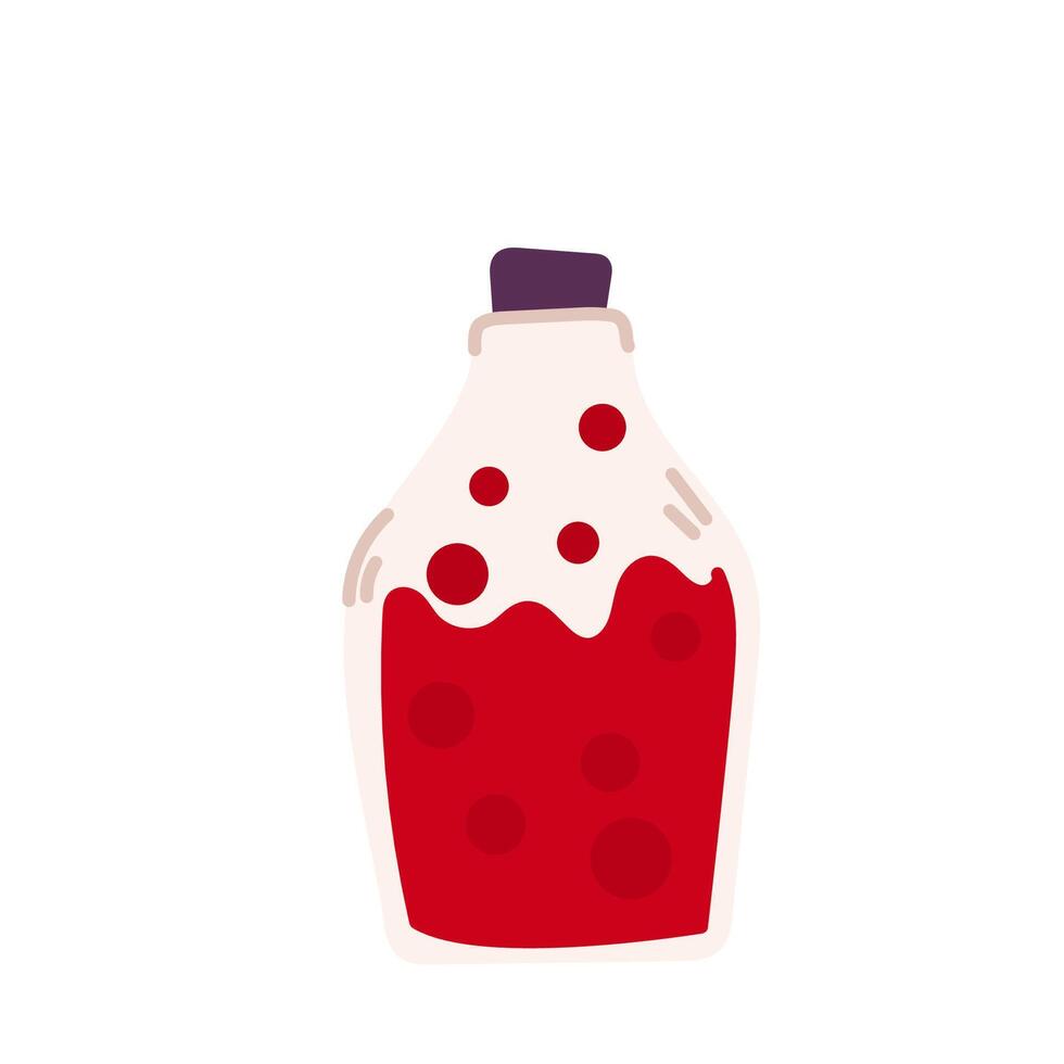 Potion bottles set isolated Happy Halloween day. Cartoon illustration of different shape glass jars with liquid substance. vector