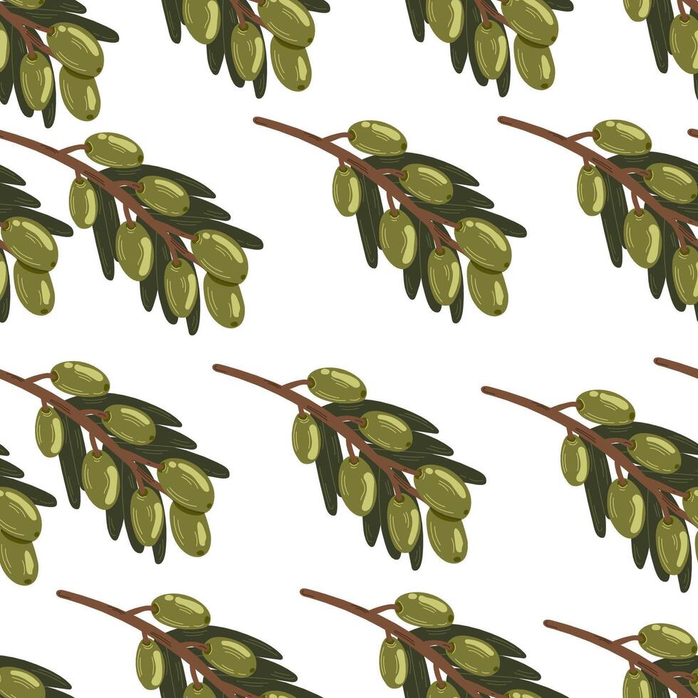 Seamless pattern design with Olive Branch Silhouette on. Exotic botanical background in sketch style. vector
