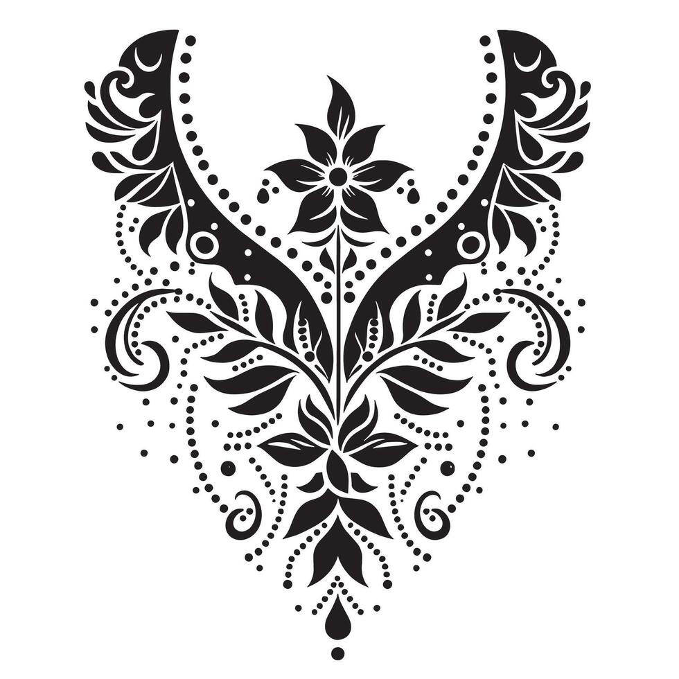 A Stencil Art simple Floral vine silhouette collar design, collar design for kameez , vector