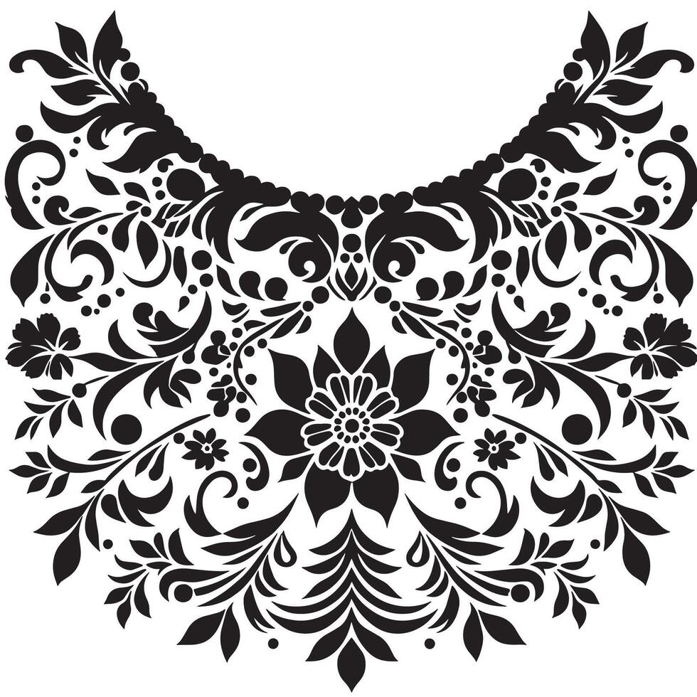 A Stencil Art simple Floral vine silhouette collar design, collar design for kameez , vector