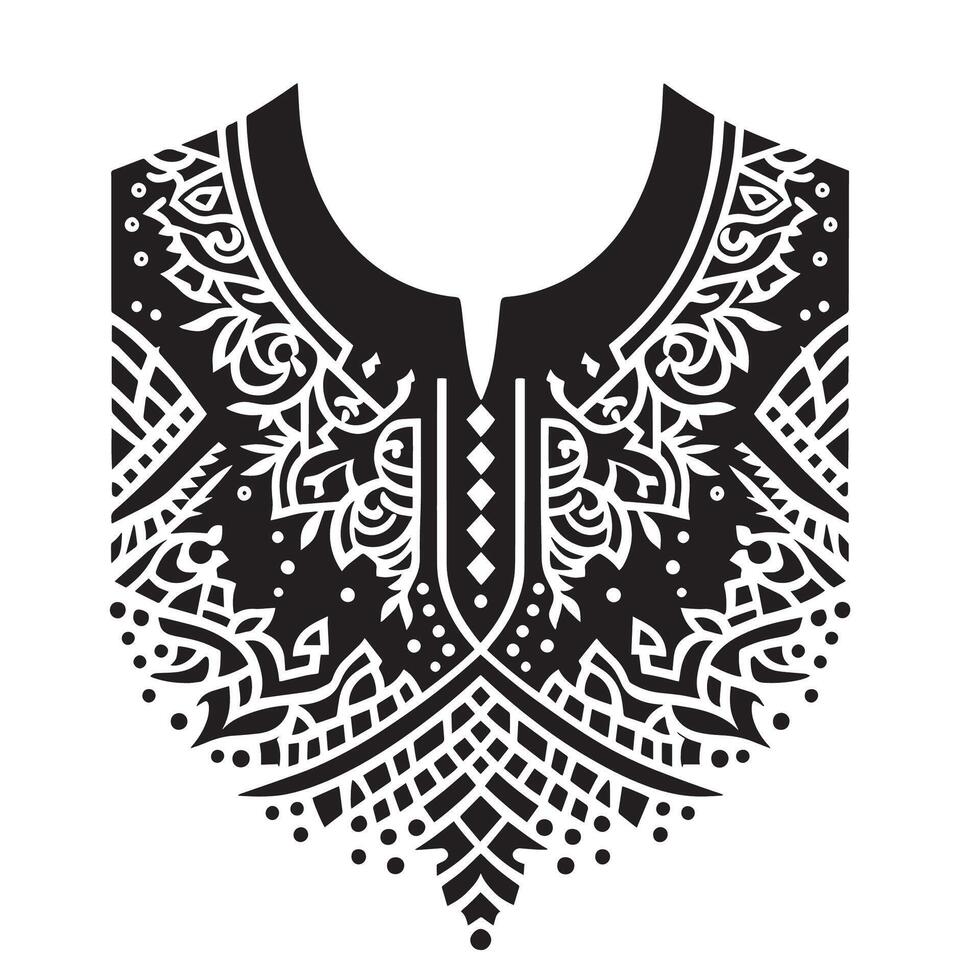 Abstract zigzag collar design for kameez , black and white, white background vector