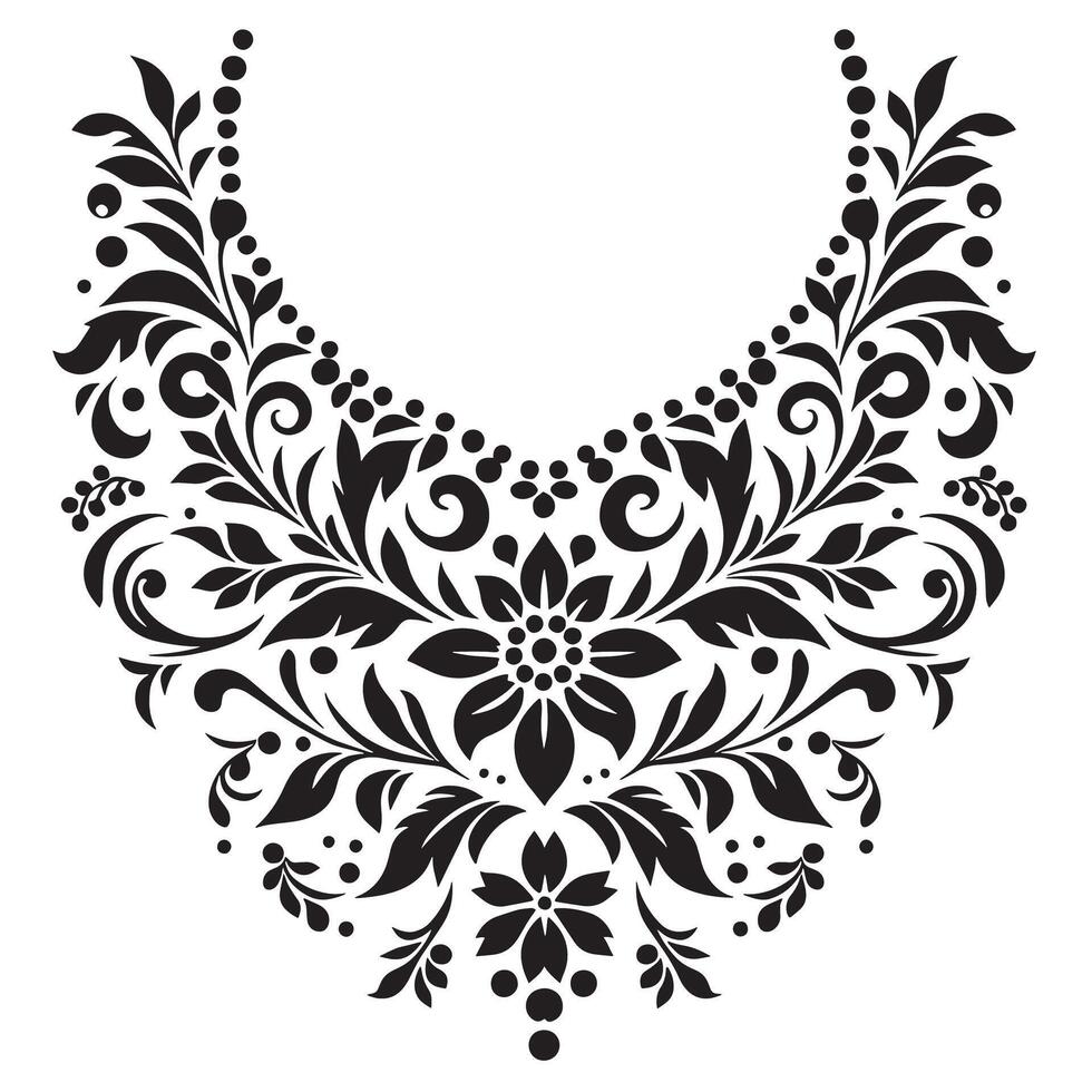 A Stencil Art simple Floral vine silhouette collar design, collar design for kameez , vector