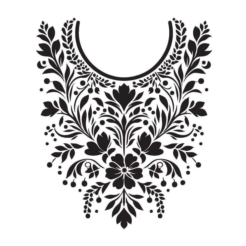 A Stencil Art simple Floral vine silhouette collar design, collar design for kameez , vector