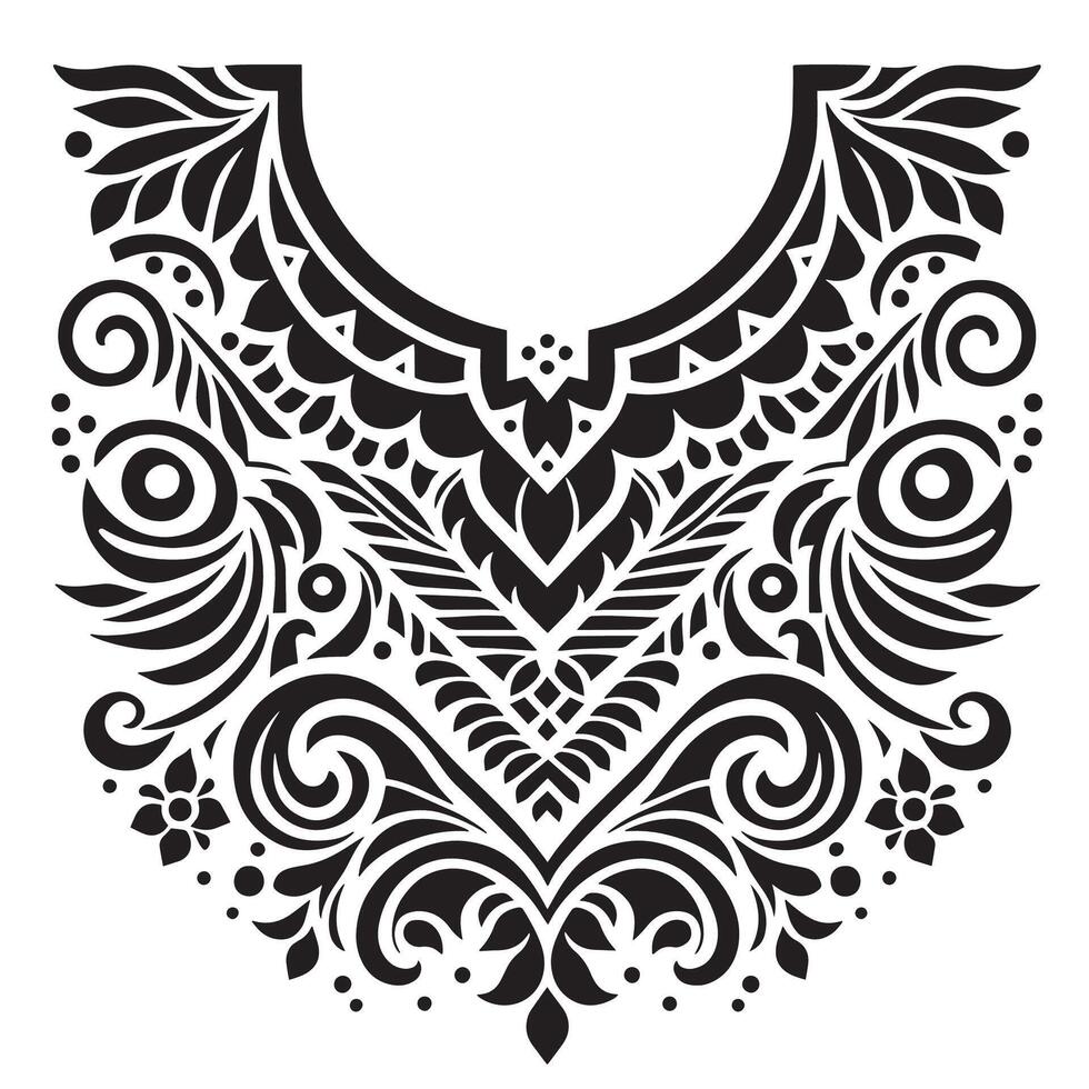 Abstract zigzag collar design for kameez , black and white, white background vector