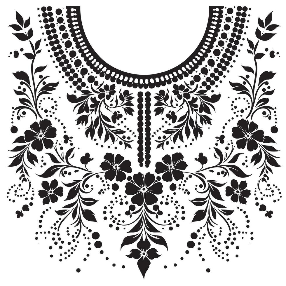 A Stencil Art simple Floral vine silhouette collar design, collar design for kameez , vector