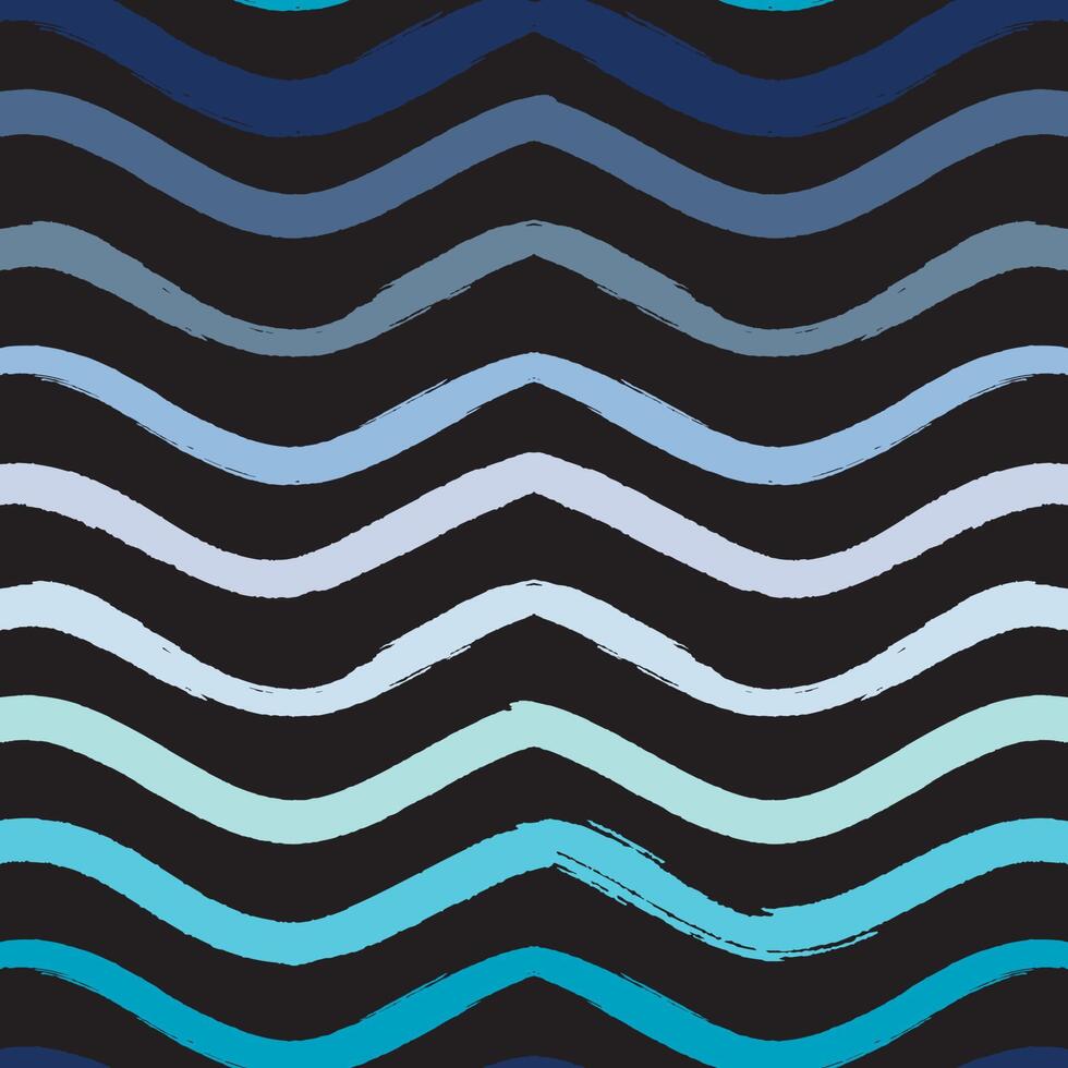 Seamless pattern of grunge waves. The sea's color waves on black background. Texture with horizontal brush strokes vector