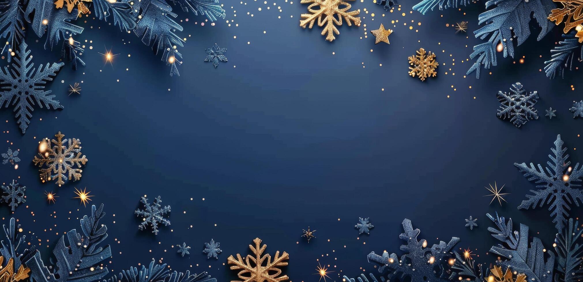 Gold Snowflakes on Dark Blue Background photo