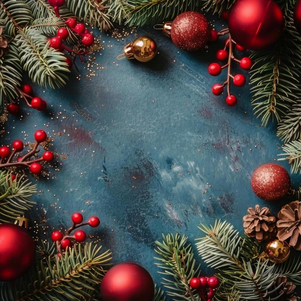 Christmas Ornament Border on Blue Background photo