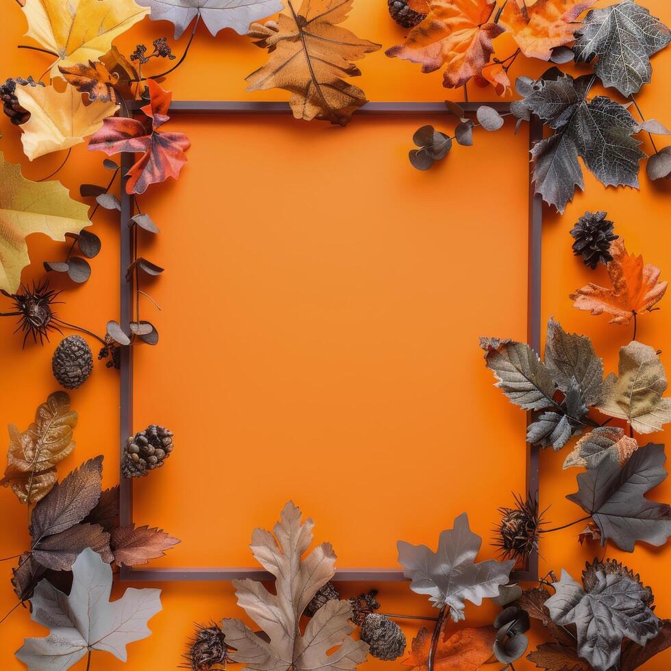 White Frame Surrounded by Fall Foliage photo