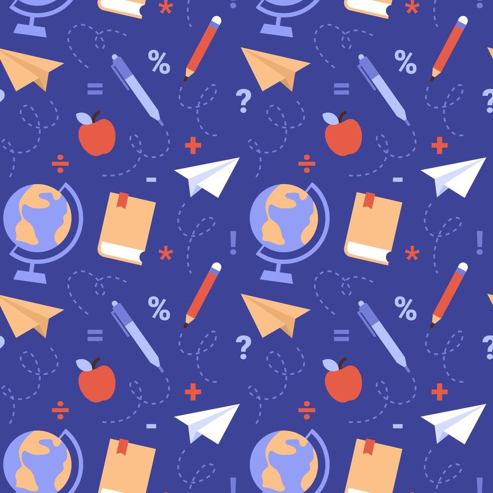 School pattern with colorful education elements. vector