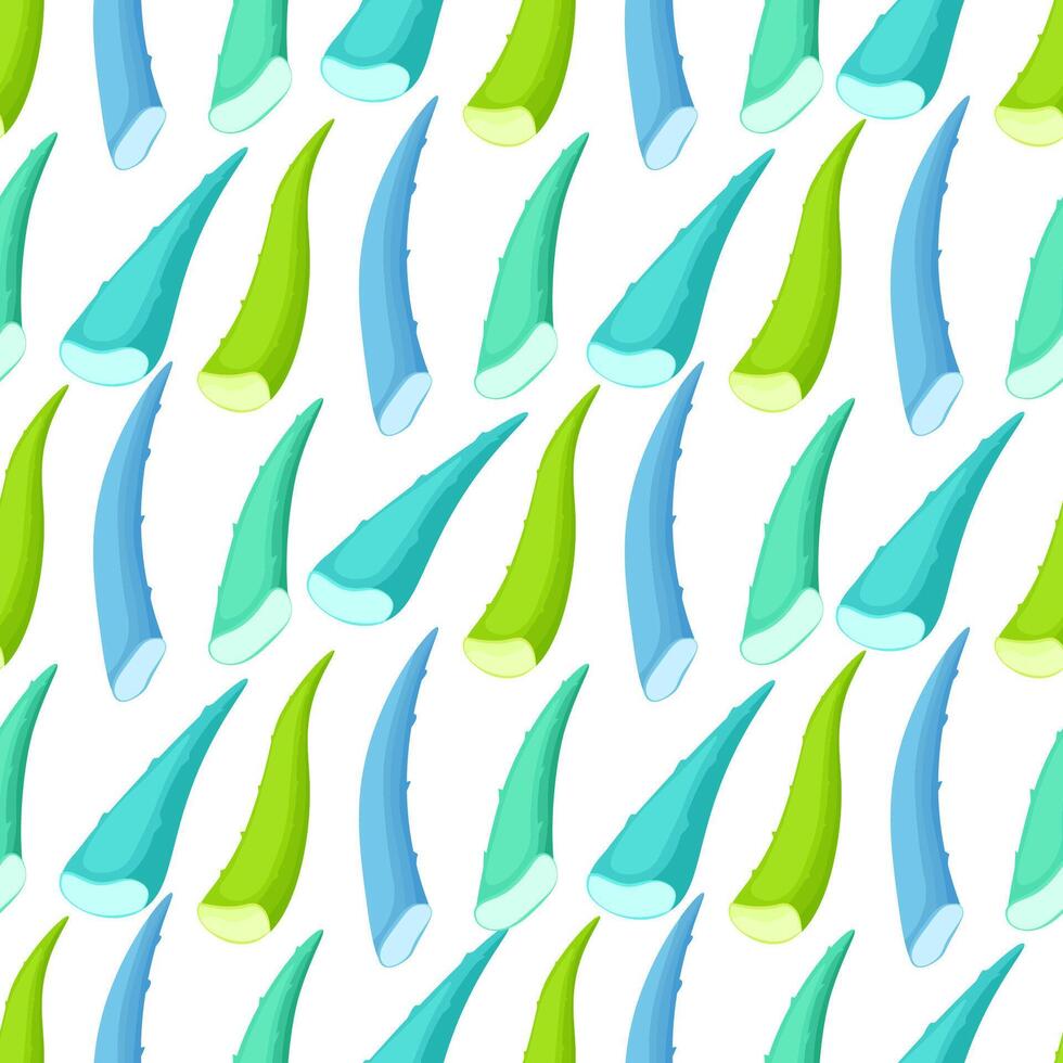 Multicolored aloe vera leaves in seamless pattern on white background vector