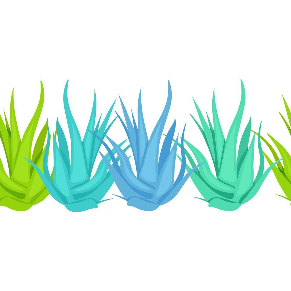 Seamless border of colorful aloe vera plants vector