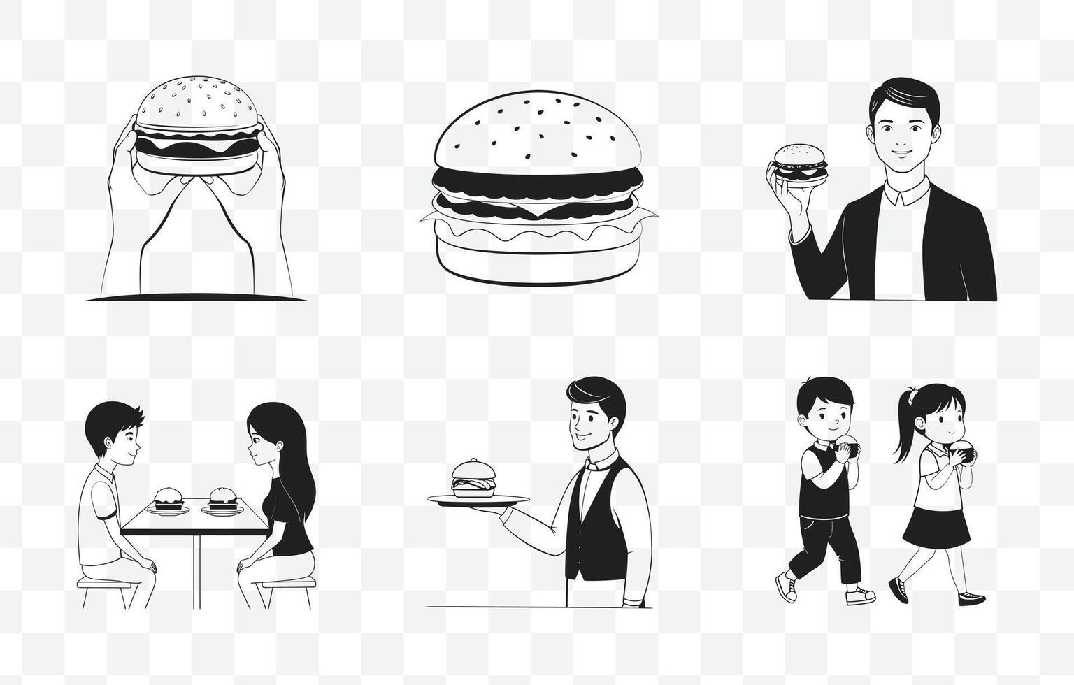 Print Comprehensive Burger Line Art Set for Detailed and Versatile Graphic Design Projects vector