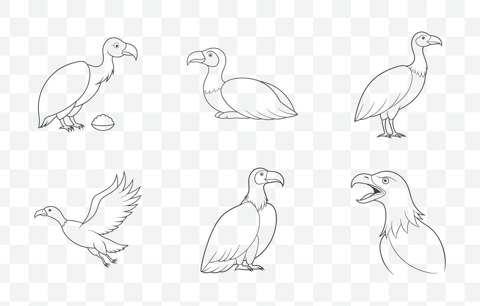 Print Detailed Condor Line Art Set with Intricate Designs Perfect for Nature and Bird Enthusiasts vector