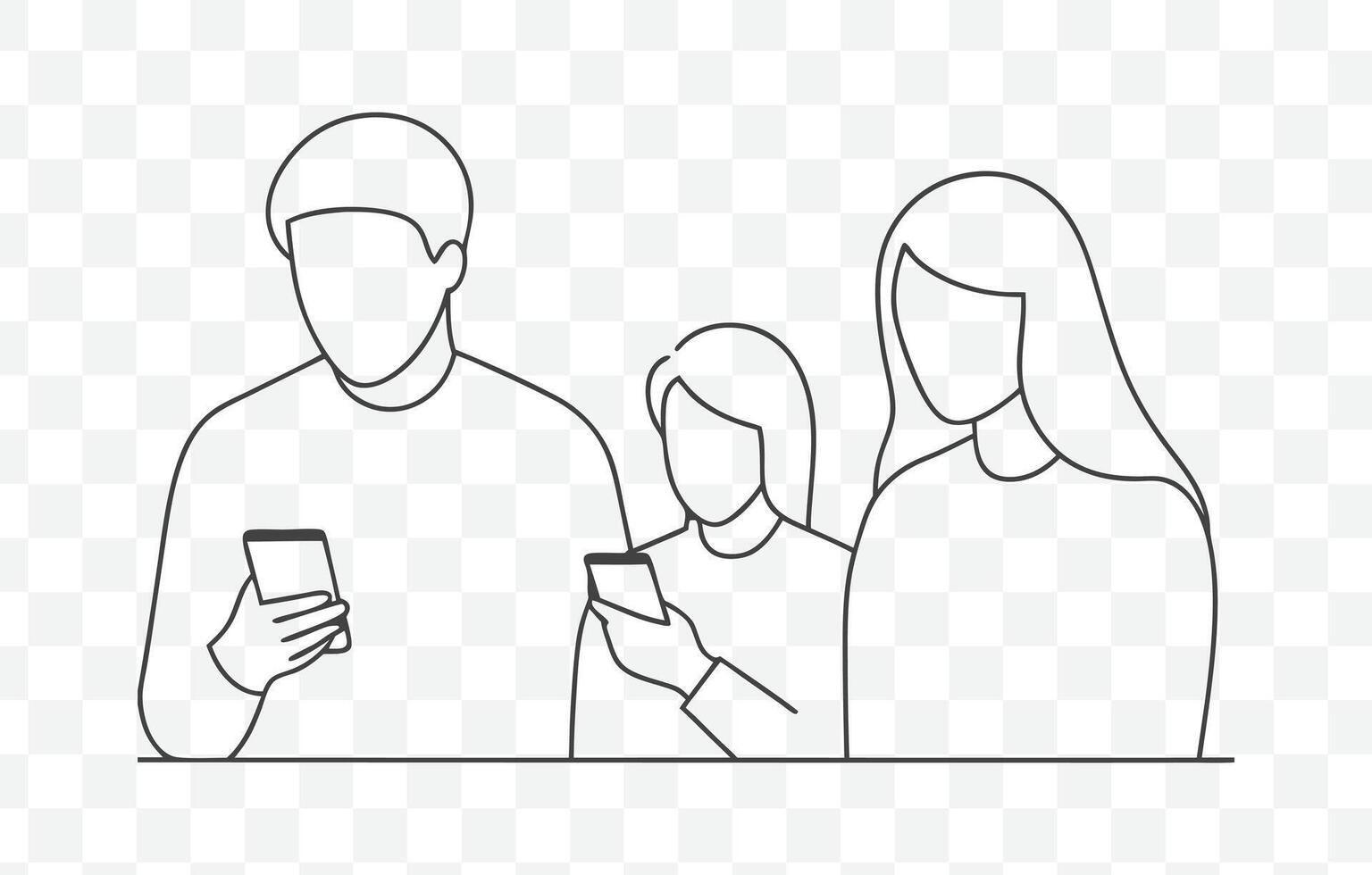 Print Detailed Use of a Smartphone Line Art Illustrations for Digital Design and Graphic Projects vector