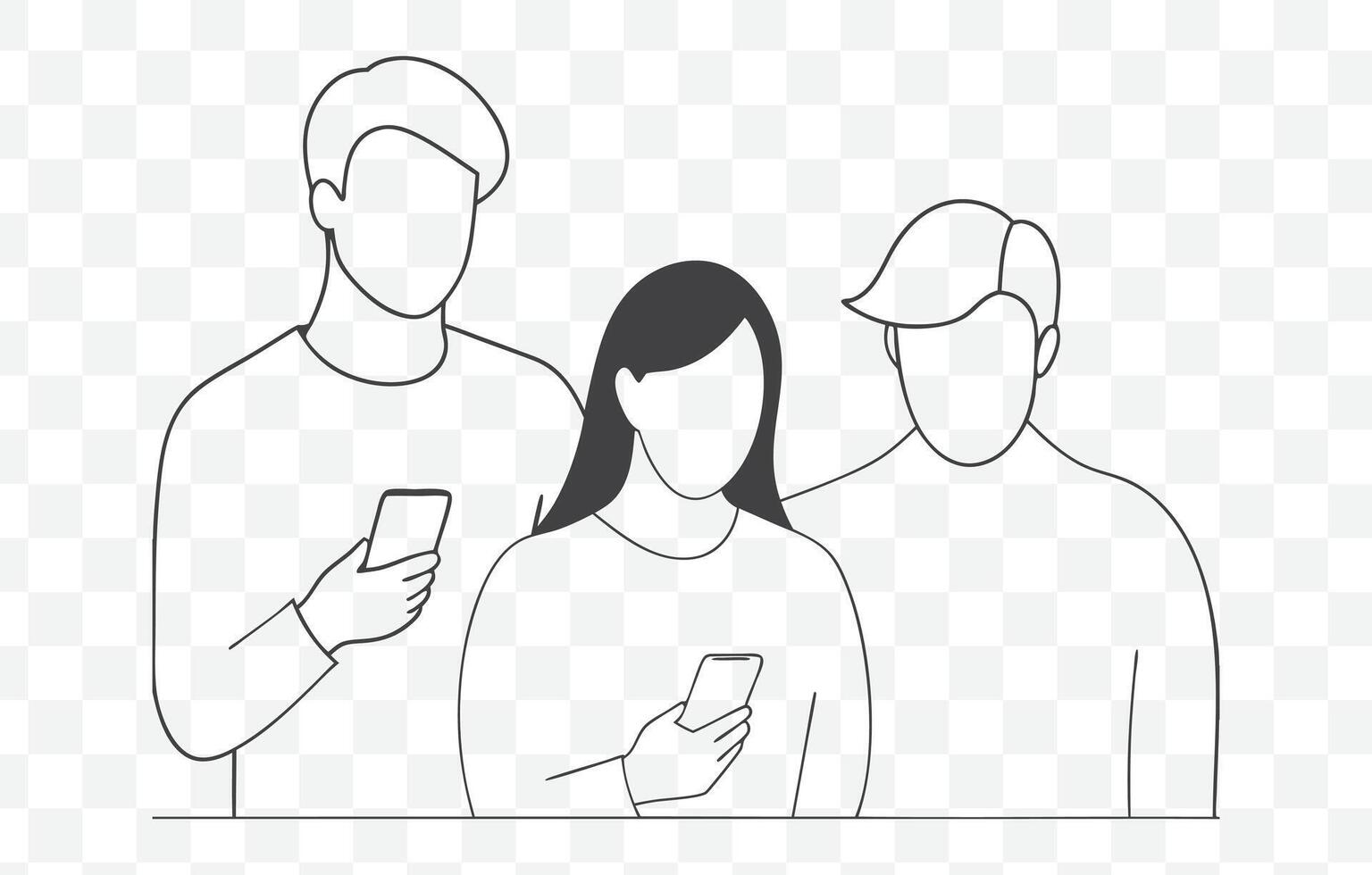 Print Detailed Use of a Smartphone Line Art Illustrations for Digital Design and Graphic Projects vector