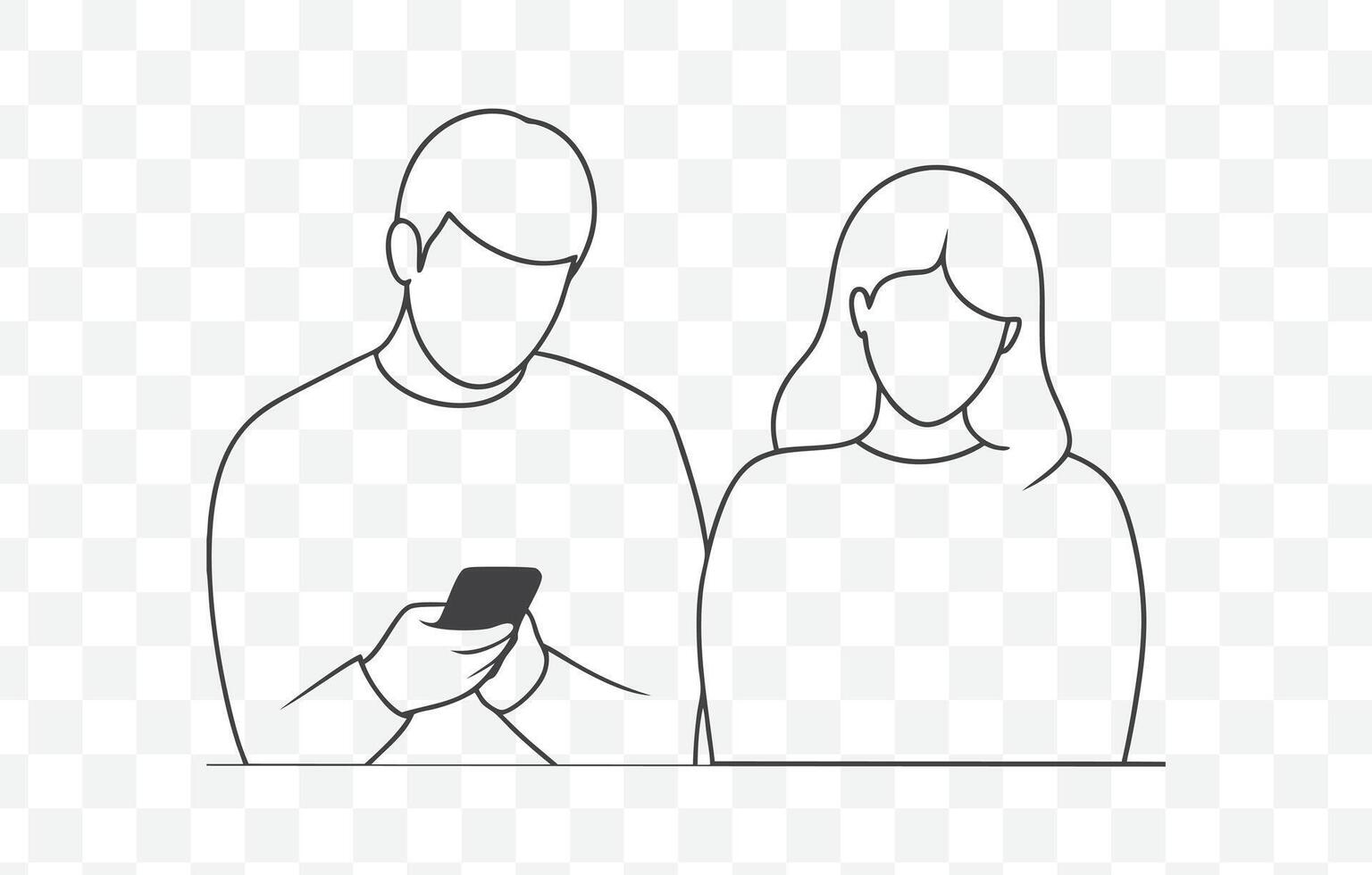 Print Detailed Use of a Smartphone Line Art Illustrations for Digital Design and Graphic Projects vector
