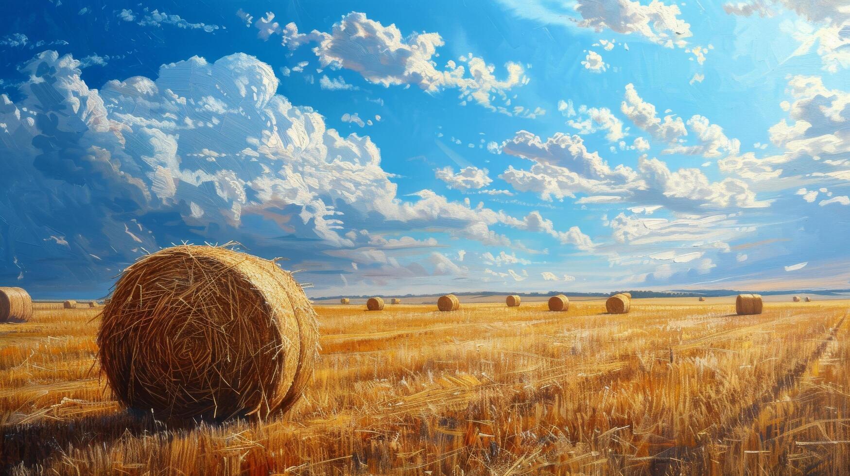 Hay Bales in a Field Under a Cloudy Sky photo